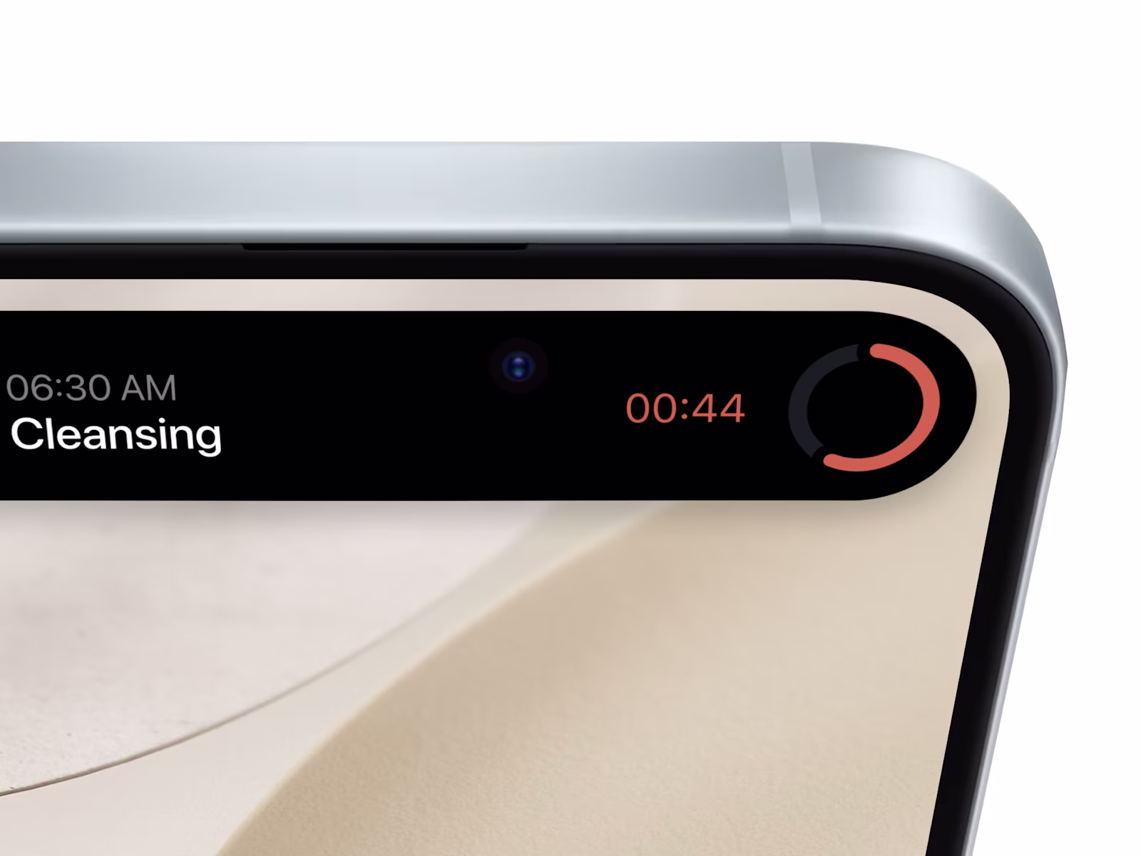 An AI Skin cleansing step surfaced as a live activity in the Dynamic Island.