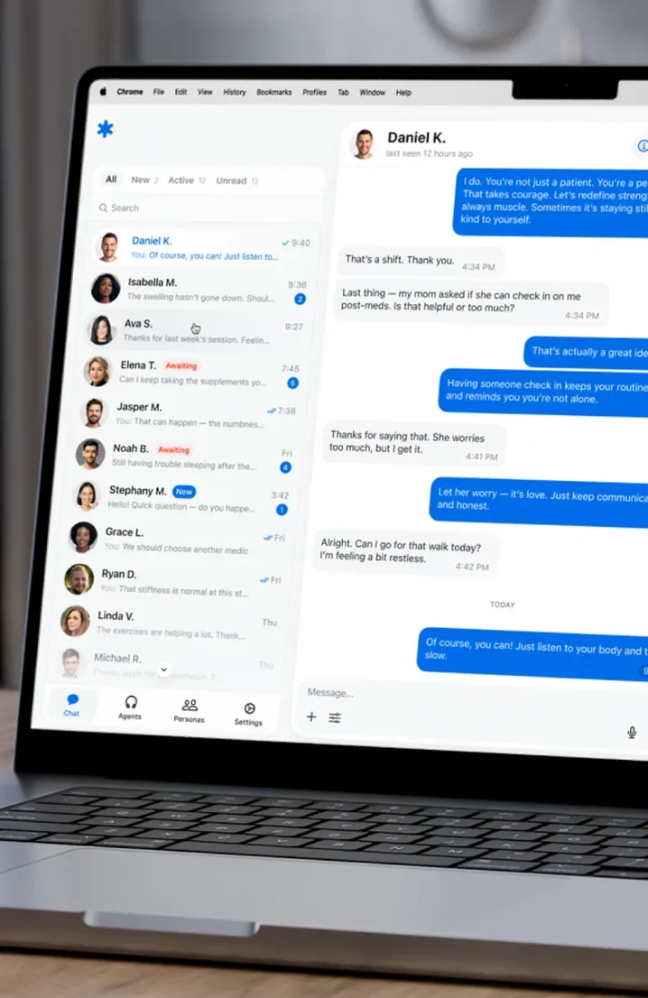 An AI-assisted care messaging web product Reliqio built, open on a laptop