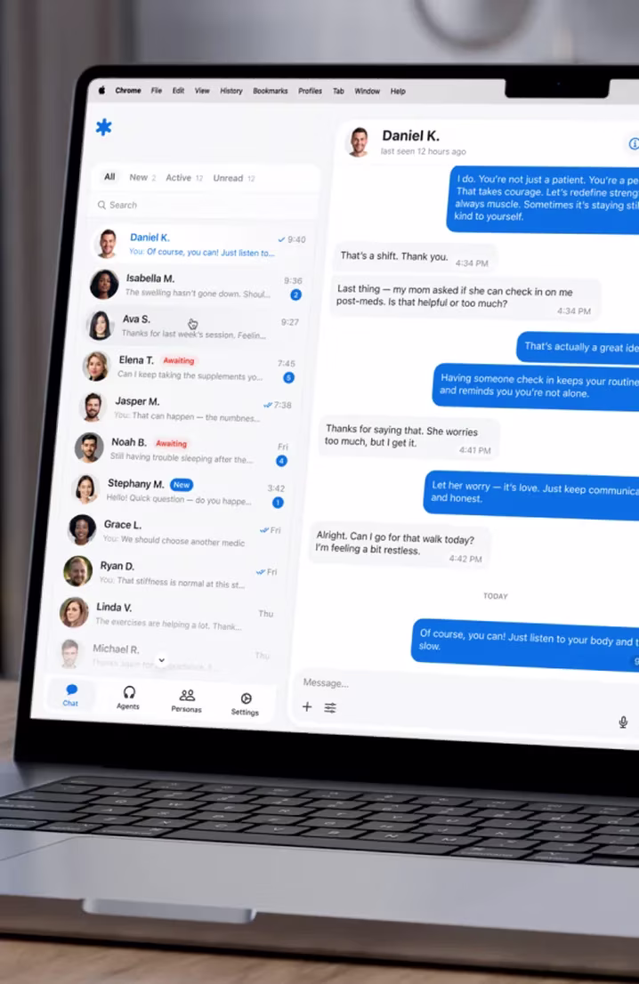 An AI-assisted care messaging web product Reliqio built, open on a laptop