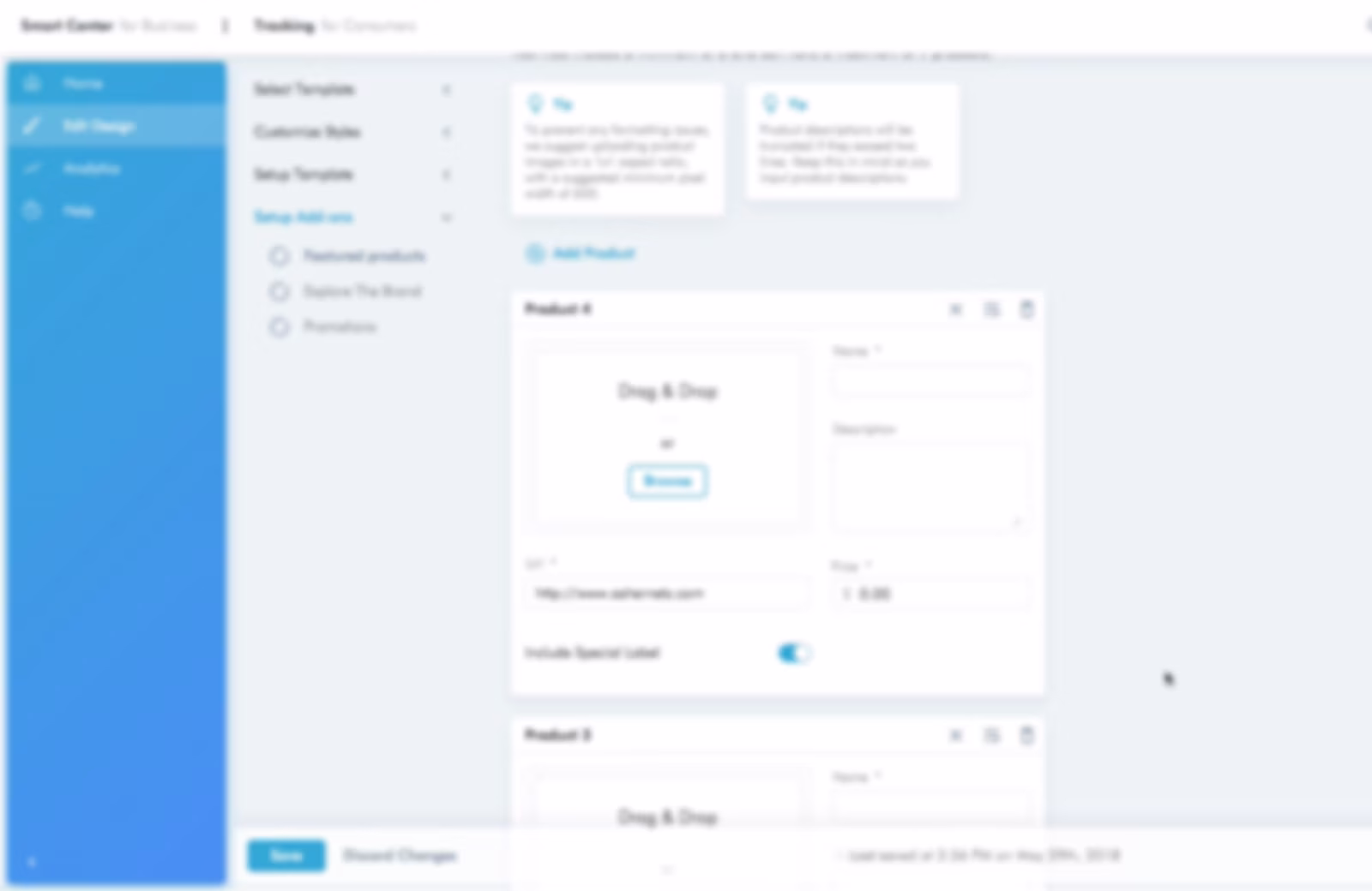 The NGS add-ons screen for adding featured products, blurred for confidentiality