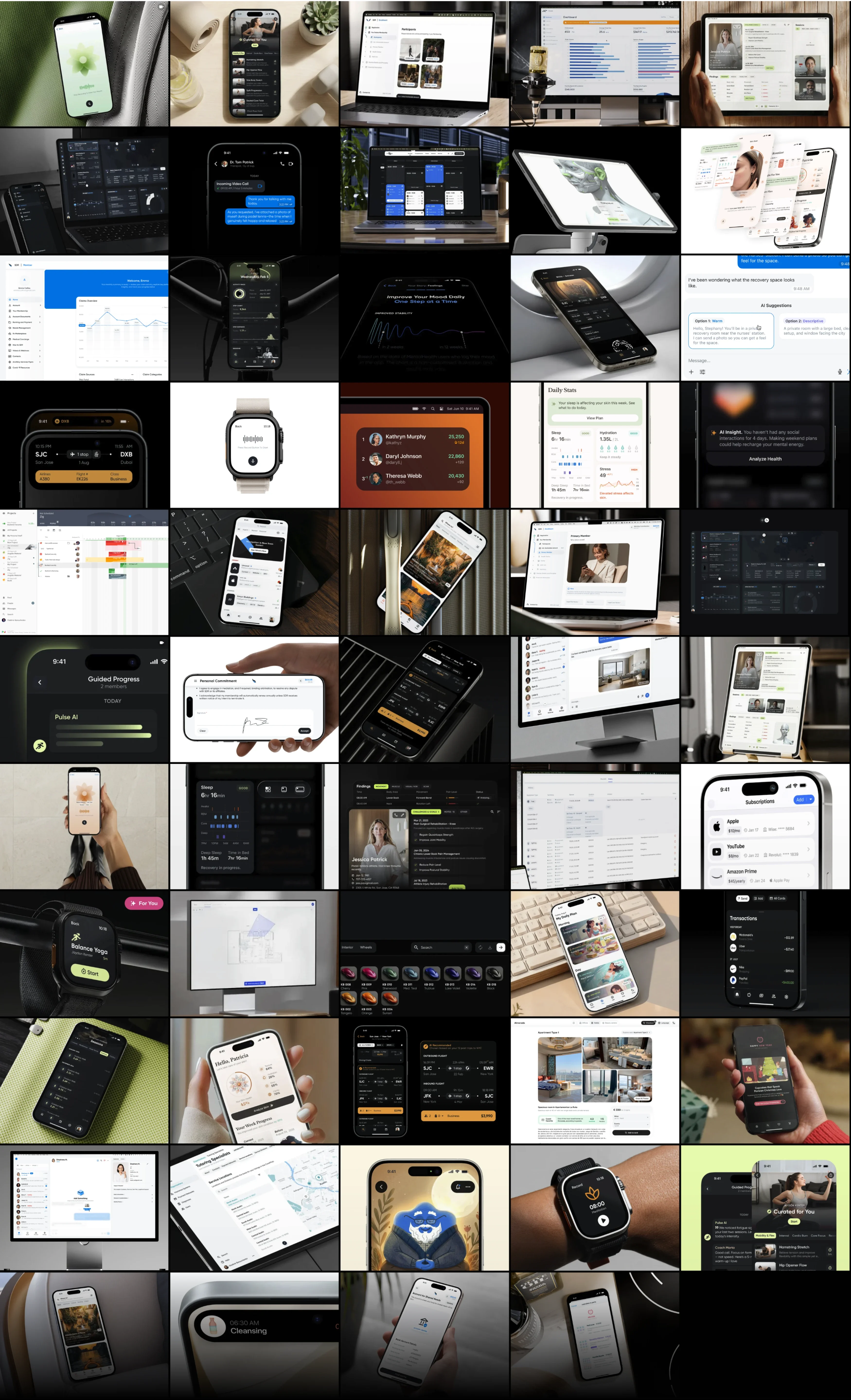 A wall of product screens Reliqio has shipped, with an empty slot labelled "Spot for your app"