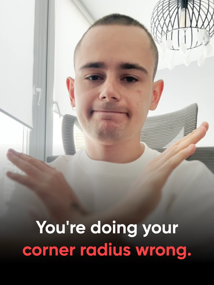 Alex S. from Reliqio with crossed hands, with the title "You're doing your corner radius wrong."