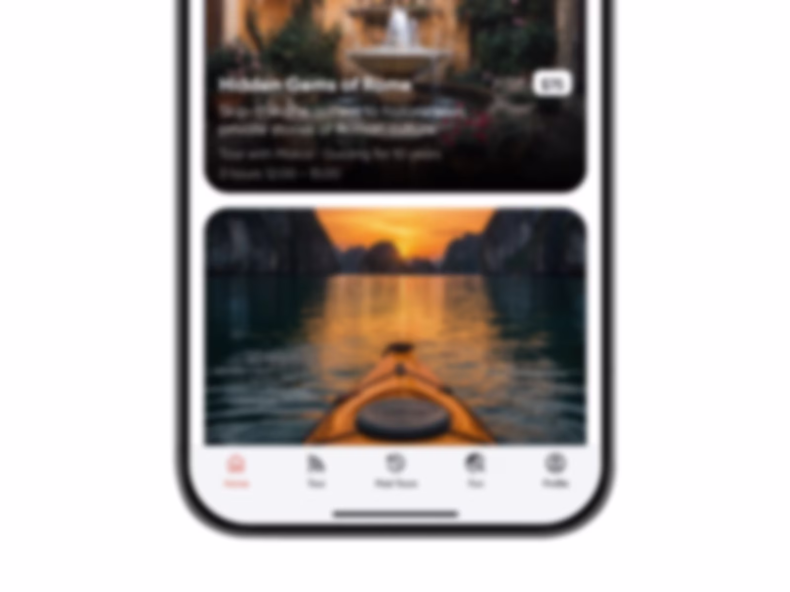 The TS home feed with a featured Rome tour and its price.