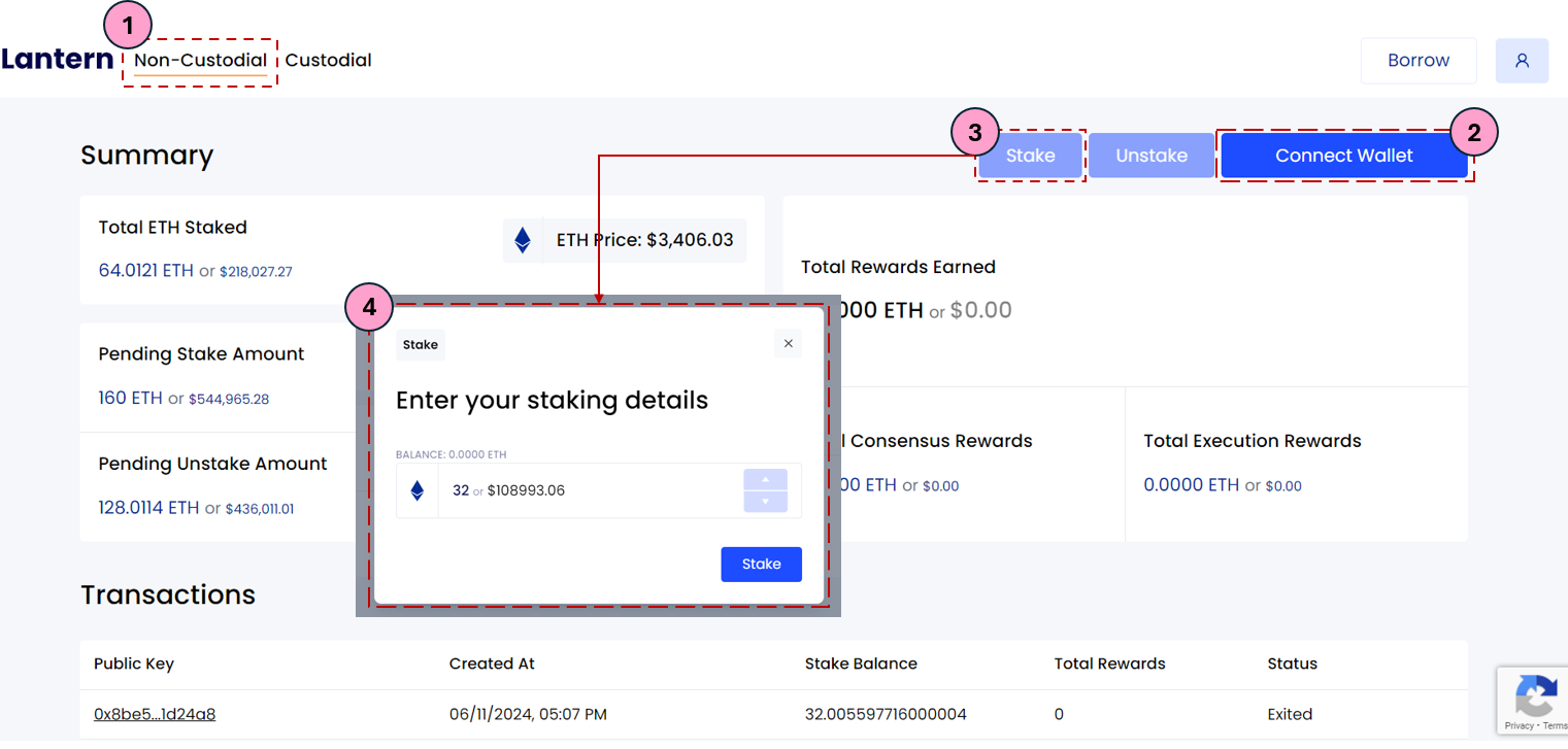 Screenshot of staking details