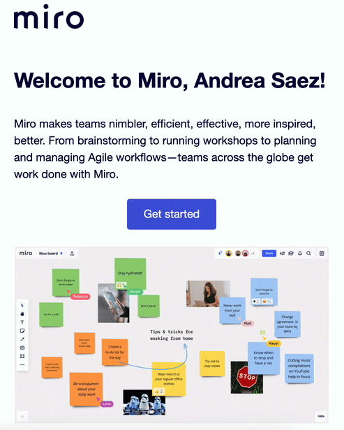 an example of email onboarding from Miro