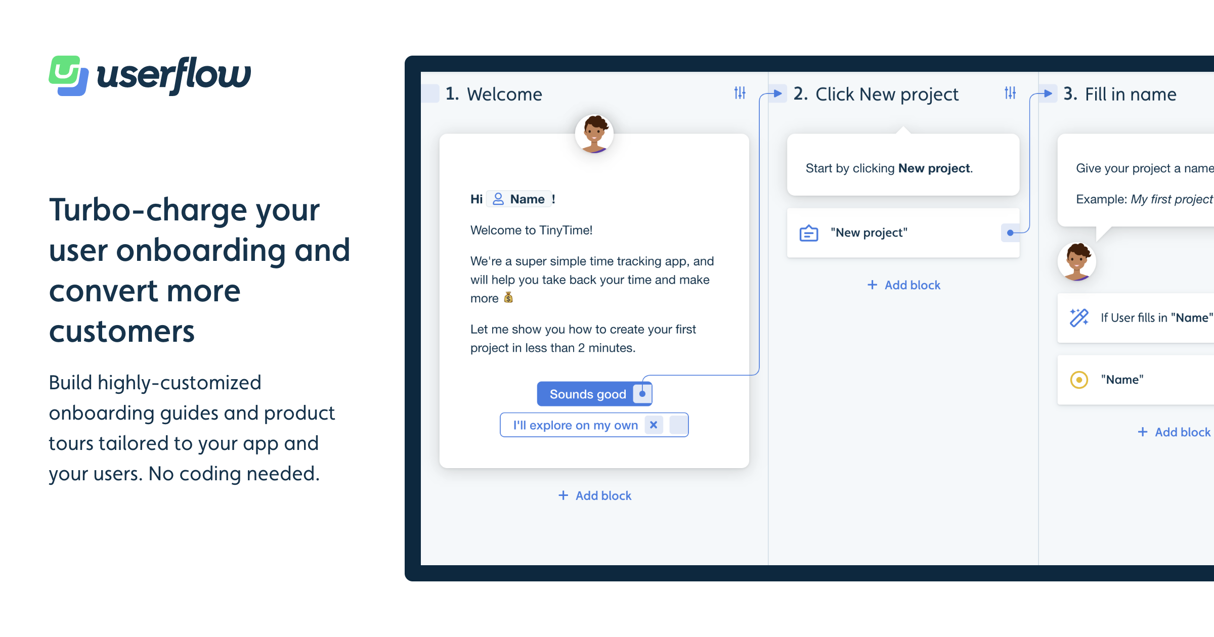 Userflow is a user onboarding tool for creating guided product flows.
