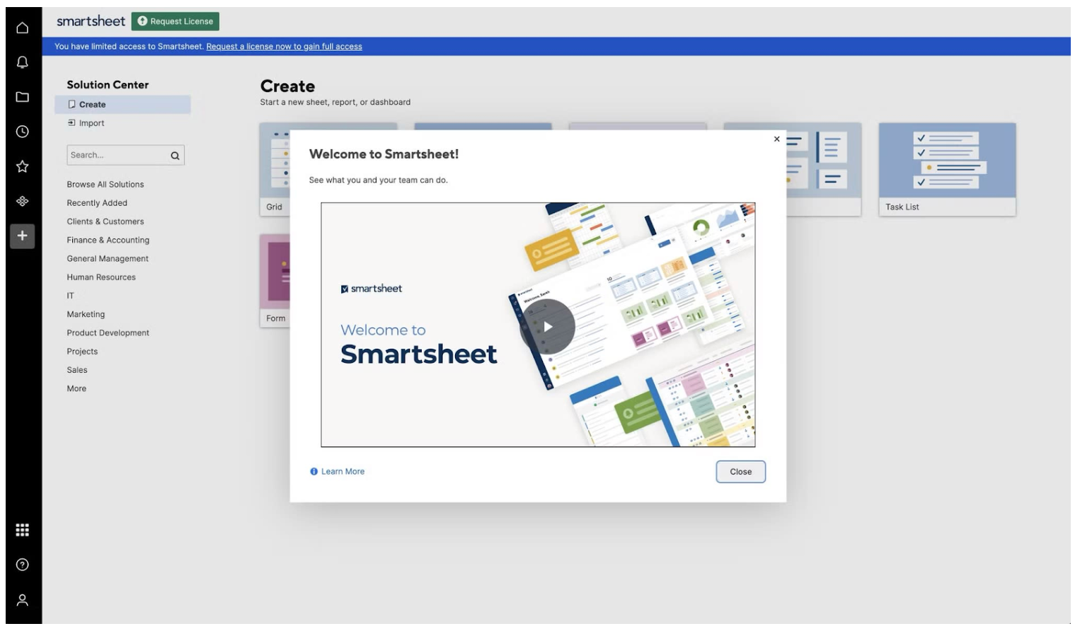 smartsheet video onboarding screenshot