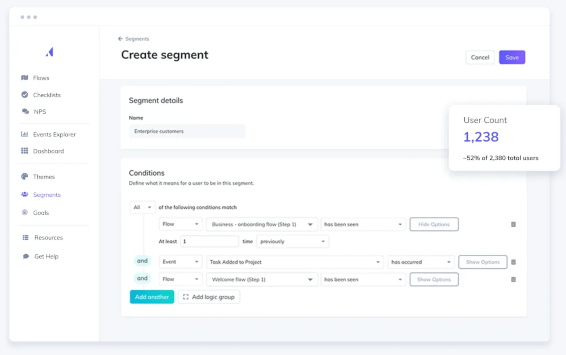 creating segments in appcues