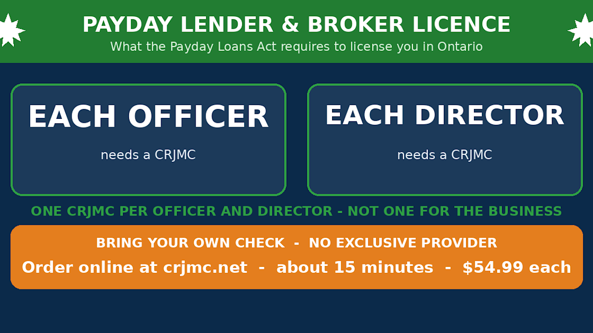 Payday lender and loan broker licence and the CRJMC - Ontario