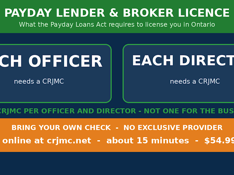 Payday lender and loan broker licence and the CRJMC - Ontario