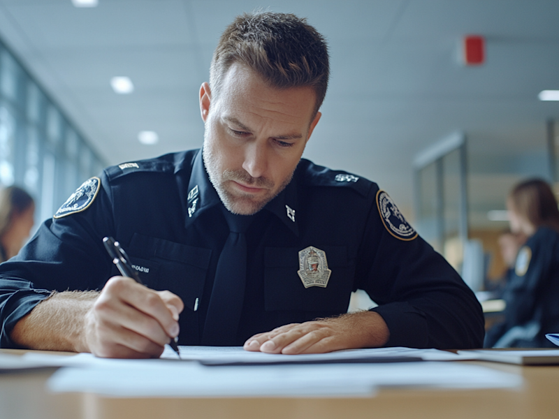 Security guard filling out paperwork