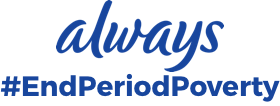 Always logo with hashtag EndPeriodPoverty,  over 1,400,000 period products donated to girls in need.