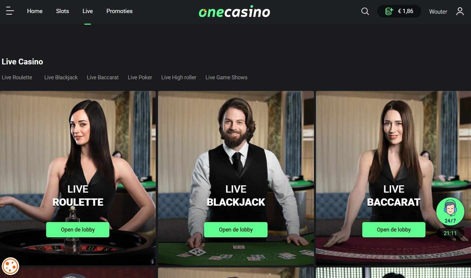 Live casino screenshot One Casino