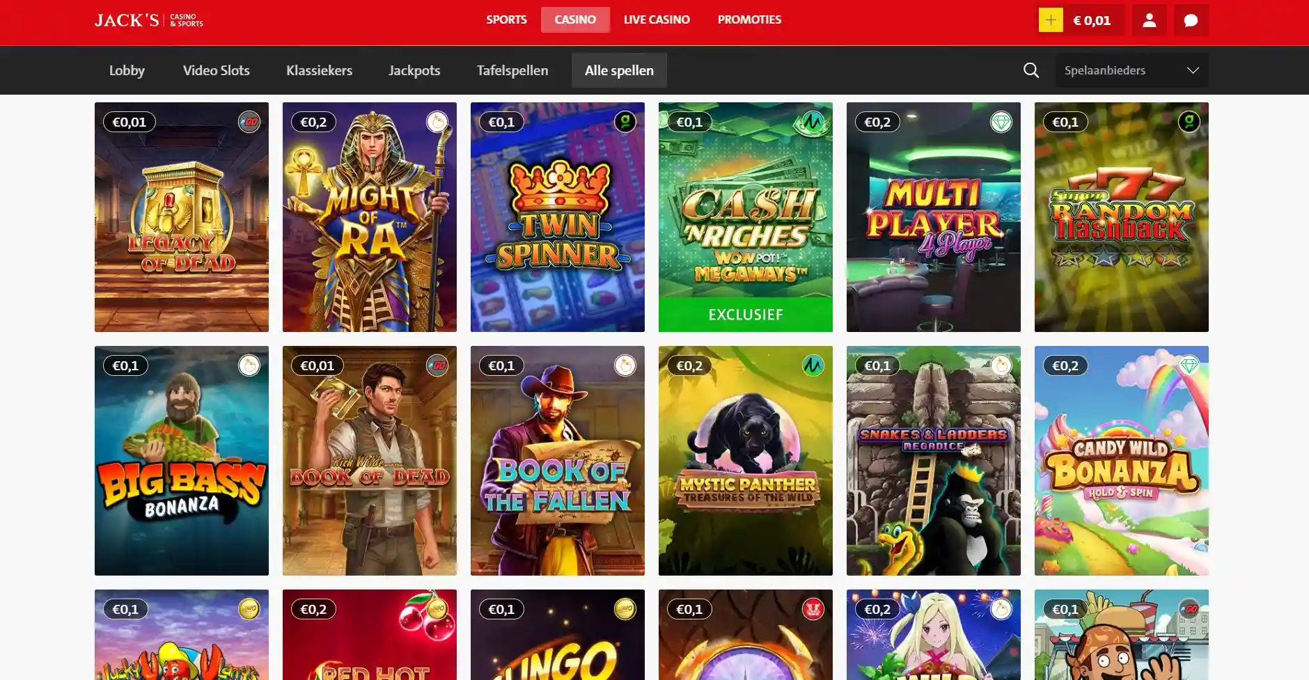 Lobby screenshot Jack's Casino