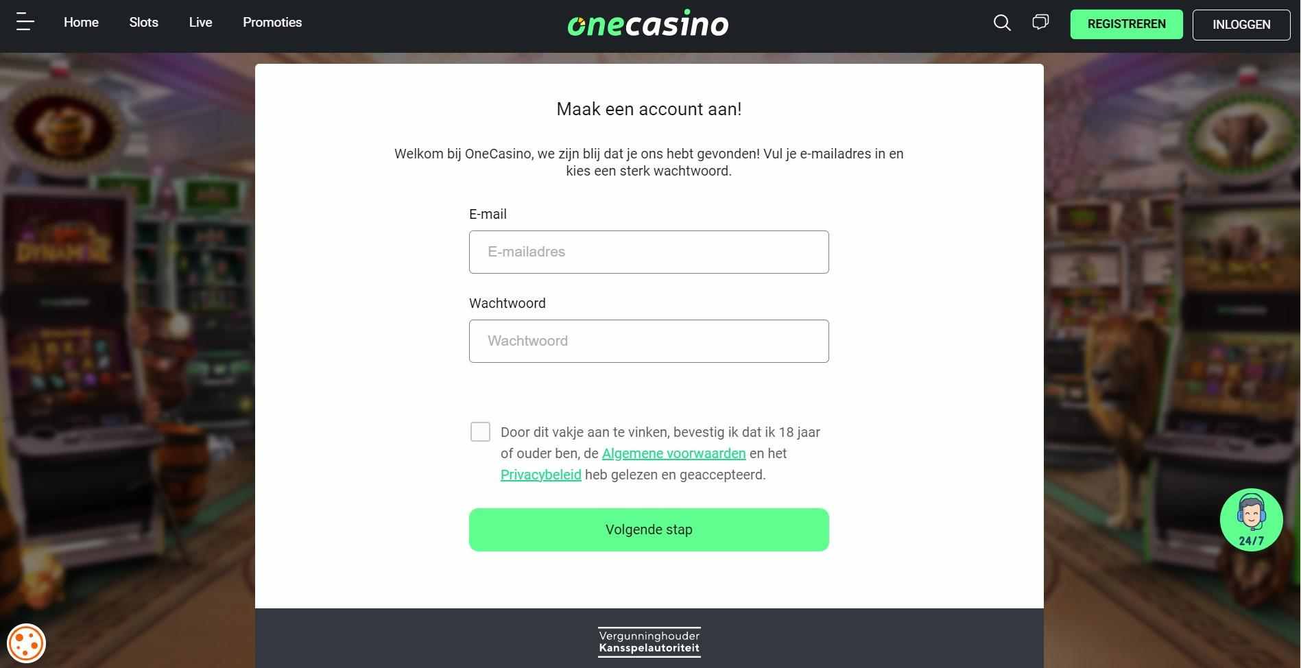 Screenshot Registration One Casino
