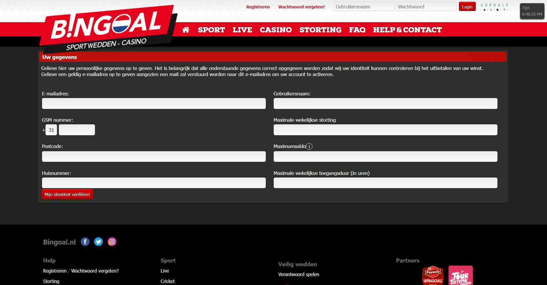 Registration Screenshot Bingoal