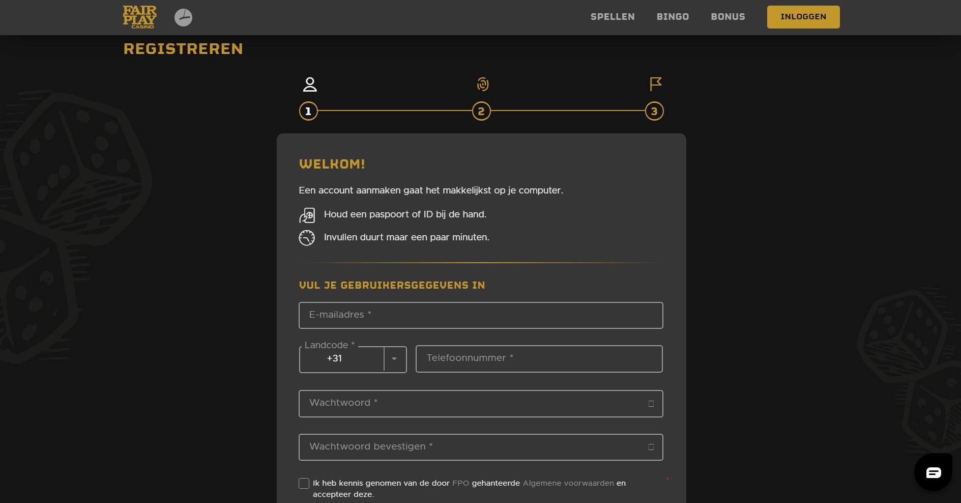 Registration Screenshot Fair Play Casino