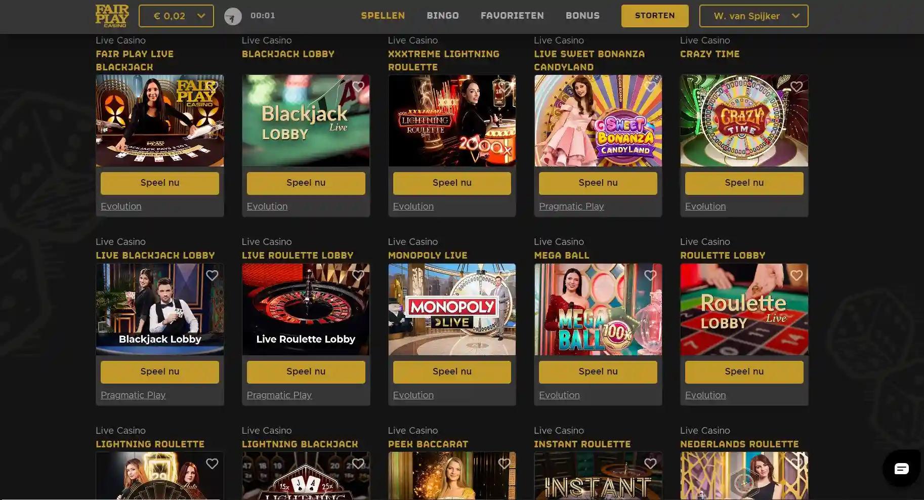 Live casino screenshot Fair Play Casino