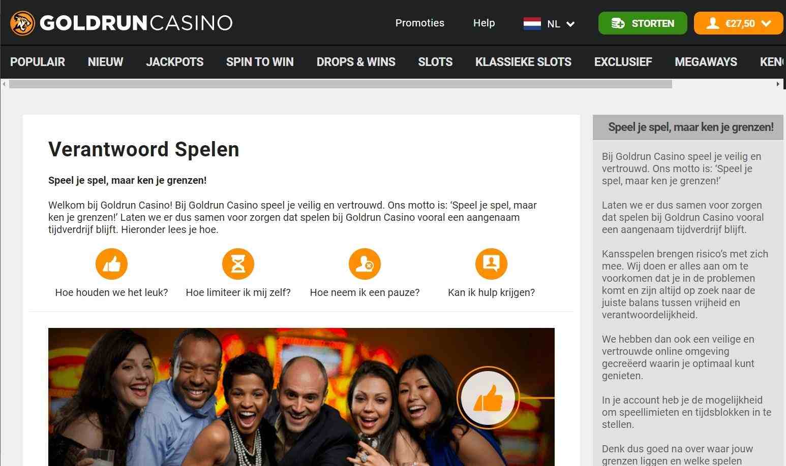 Responsible gaming page screenshot Goldrun Casino