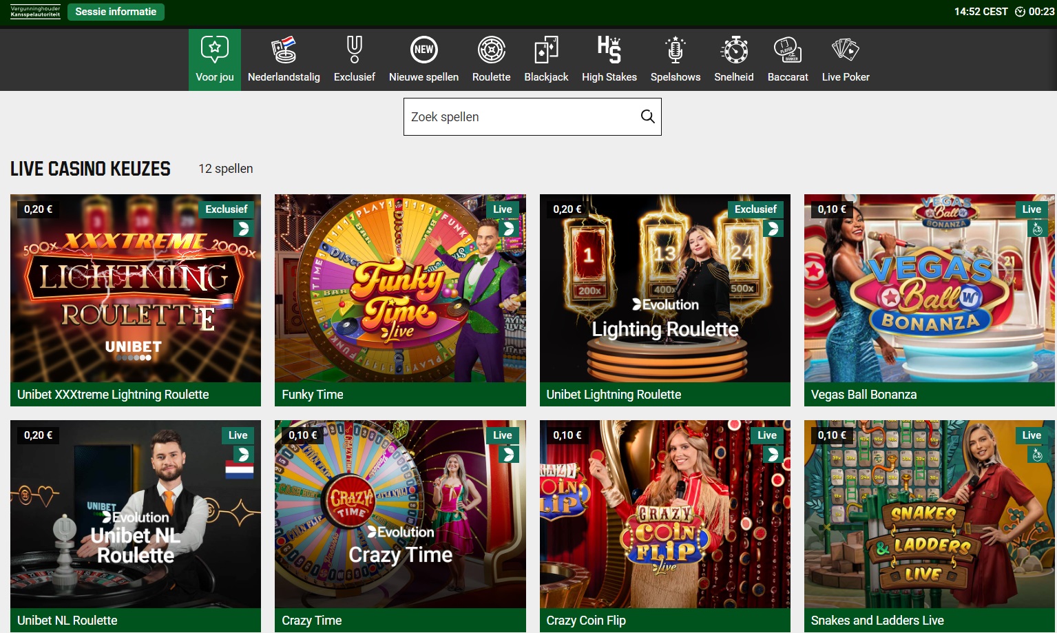 Live casino screenshot Unibet