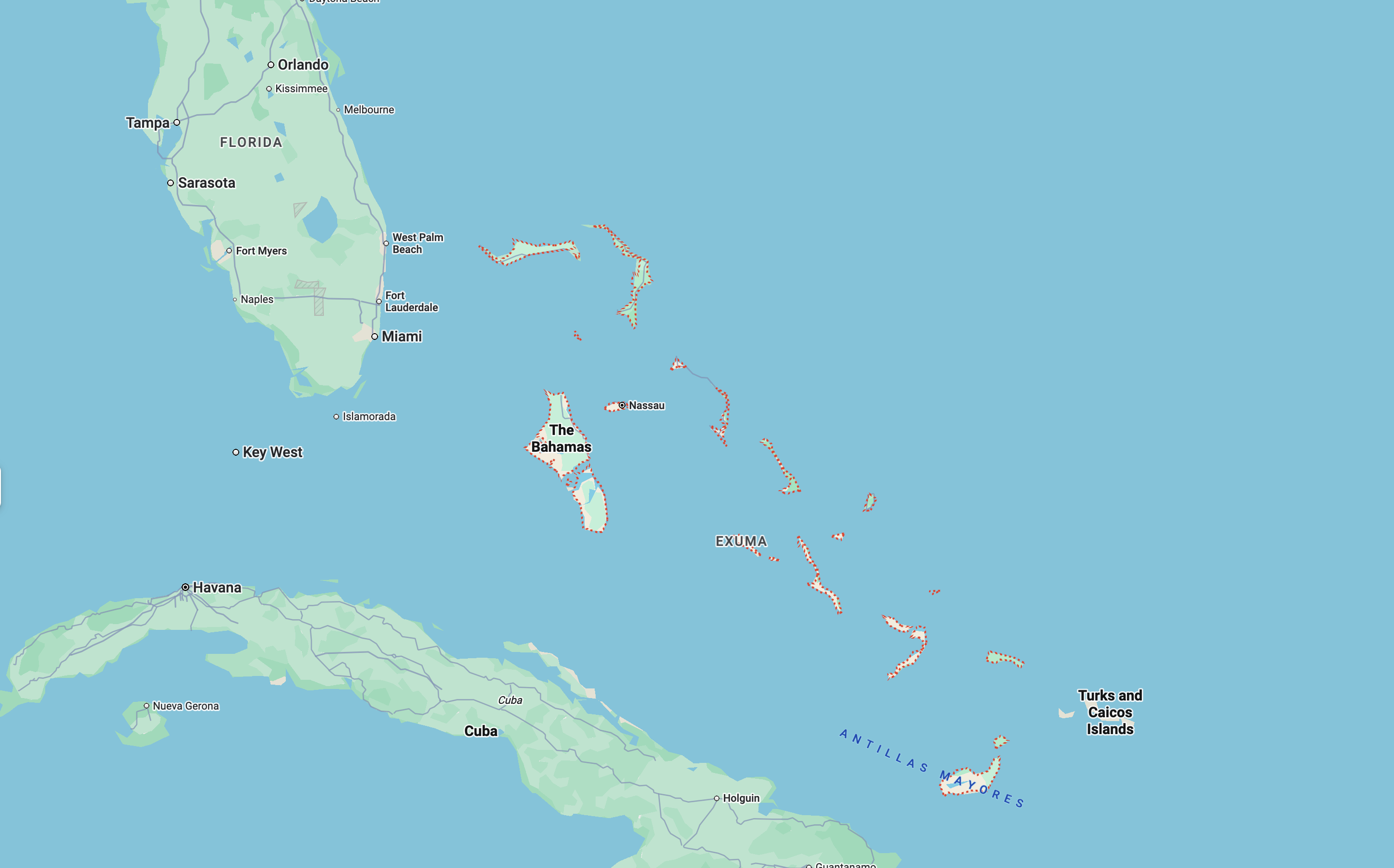 Map Showing Geographic Location of The Bahamas Relative to Florida and Cuba