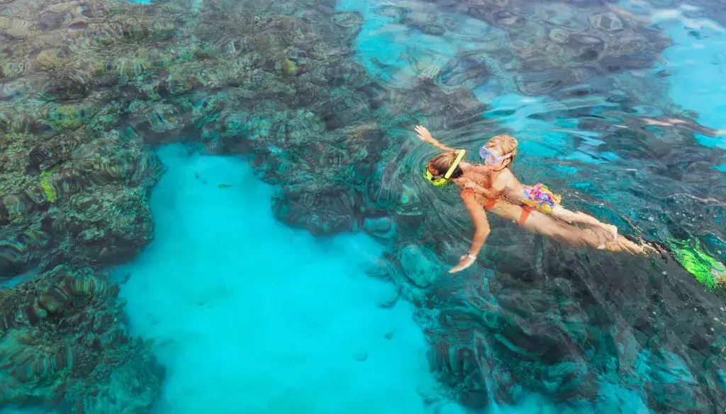 family snorkeling bahamas