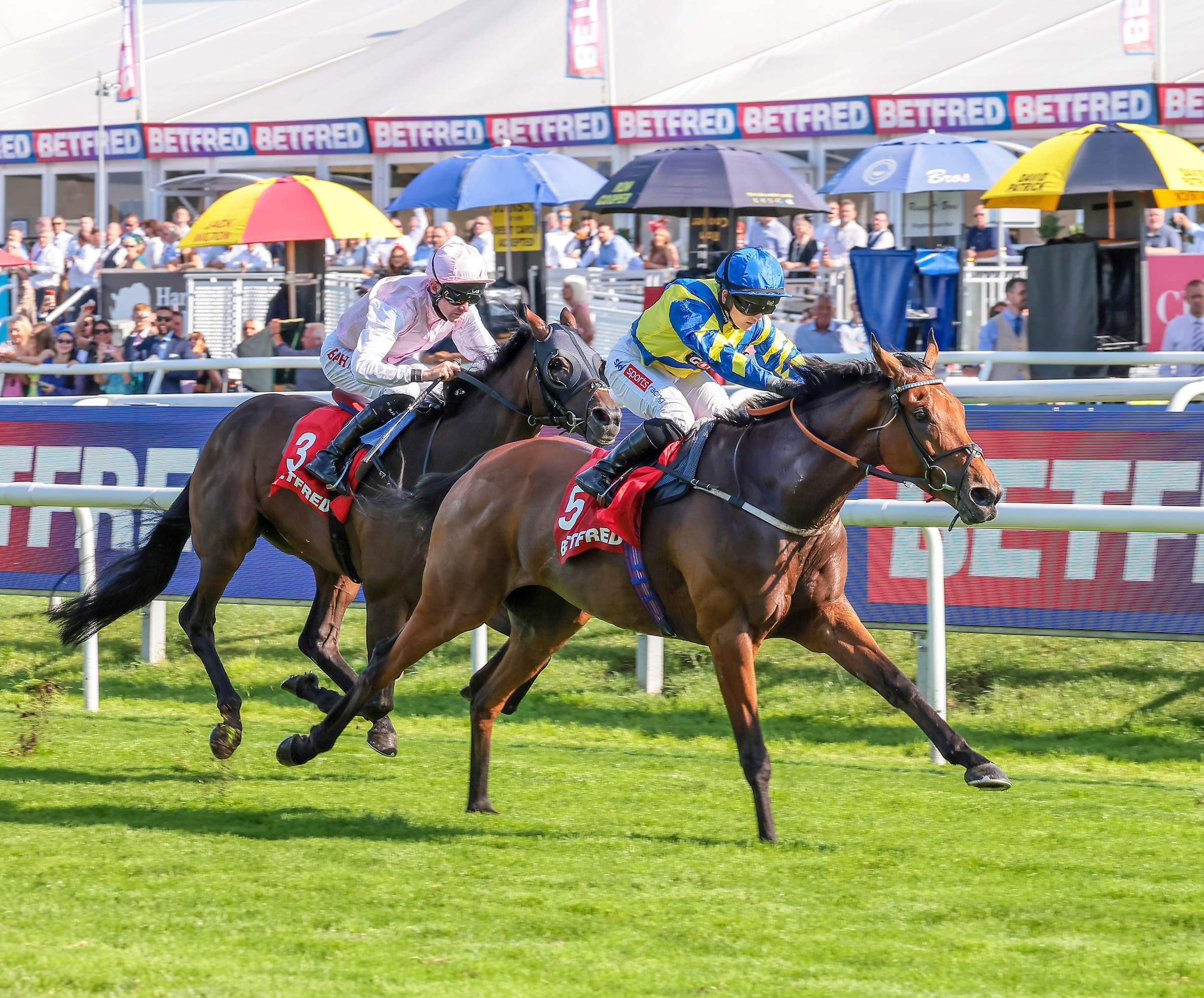 Trueshan wins the Doncaster Cup from Sweet William (Photo: Mark Cranham / focusonracing.com)