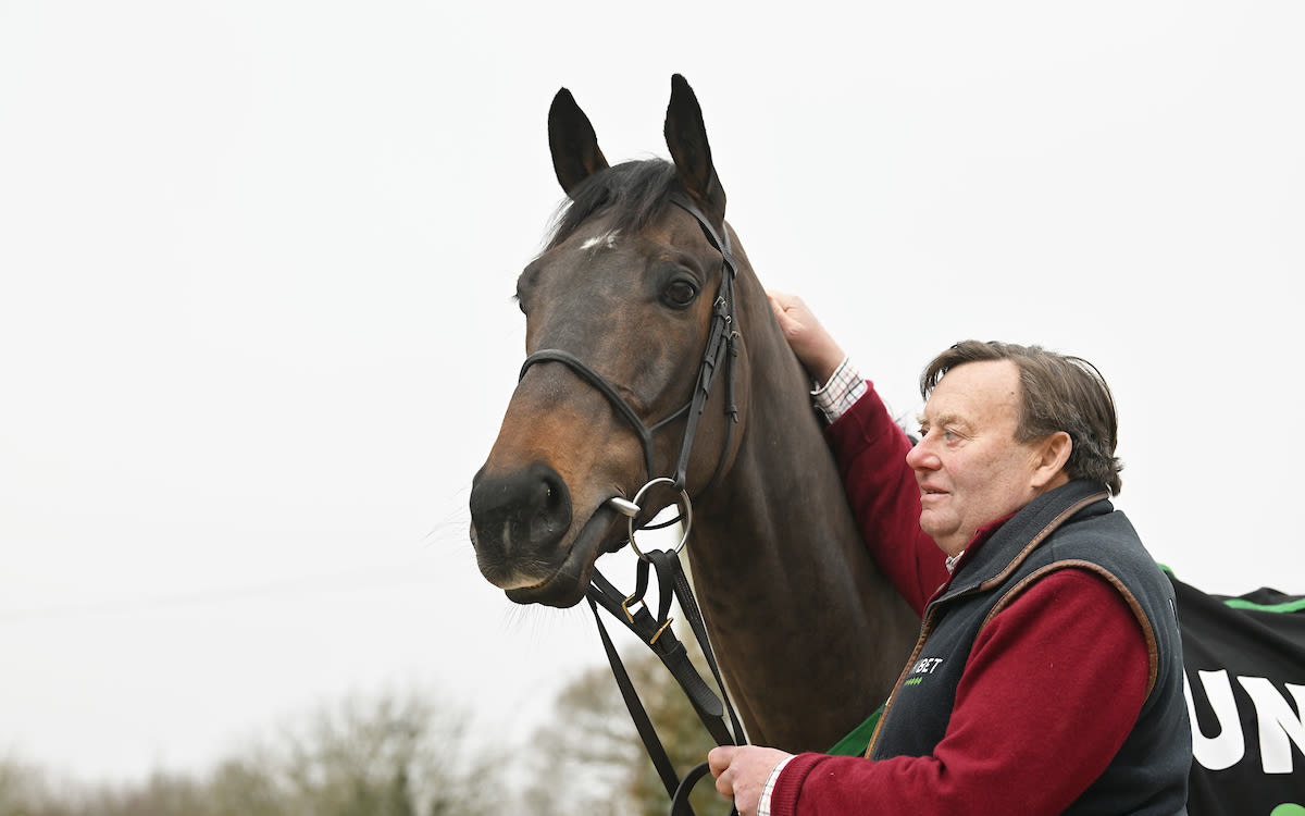 Nicky Henderson and Constitution Hill at Seven Barrows on Monday morning (Focusonracing)