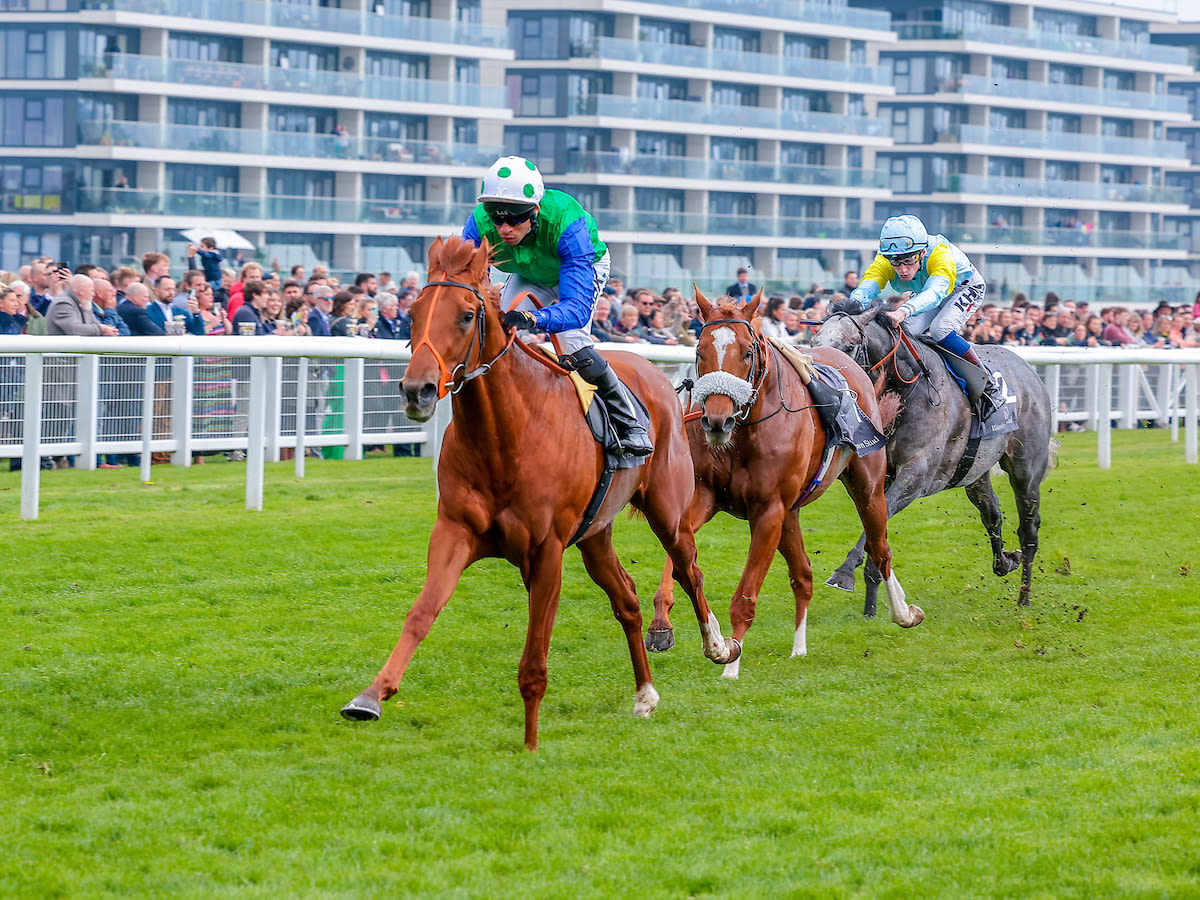 Isaac Shelby leads home the riderless Chaldean in the Greenham Stakes (Photo: Mark Cranham / focusonracing.com)