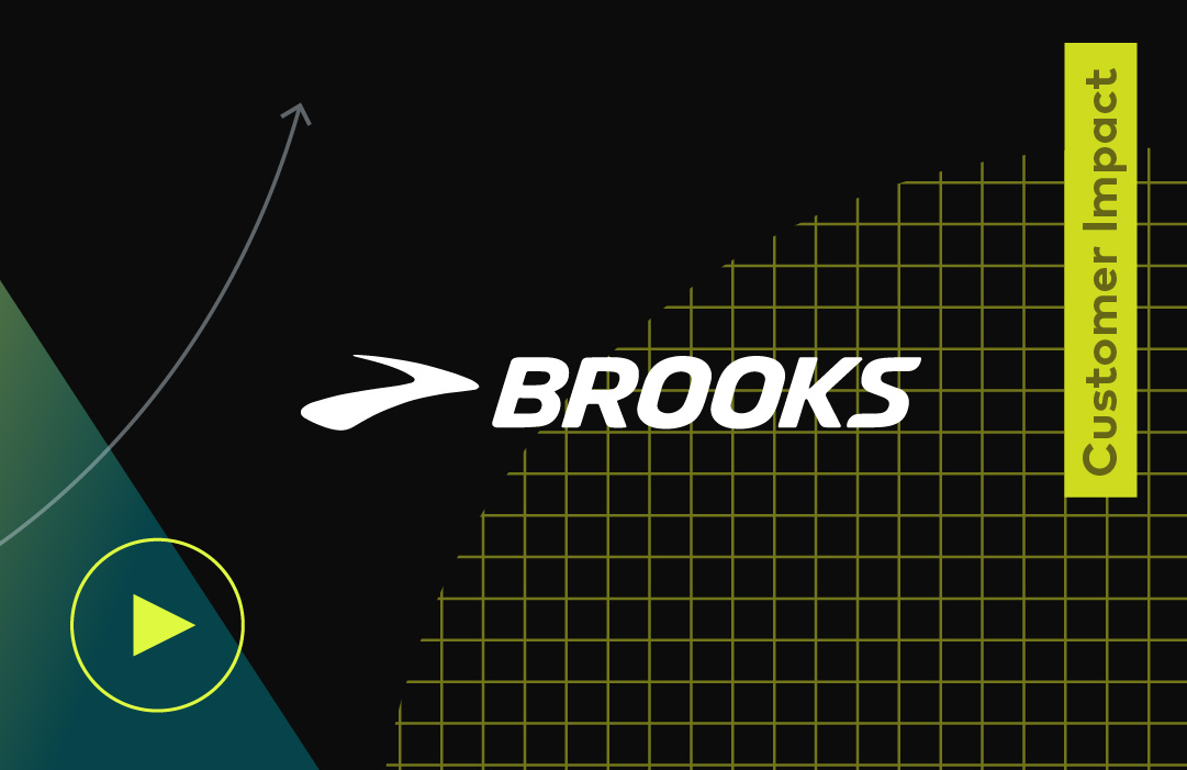 Brooks logo on a geometric background with a play button