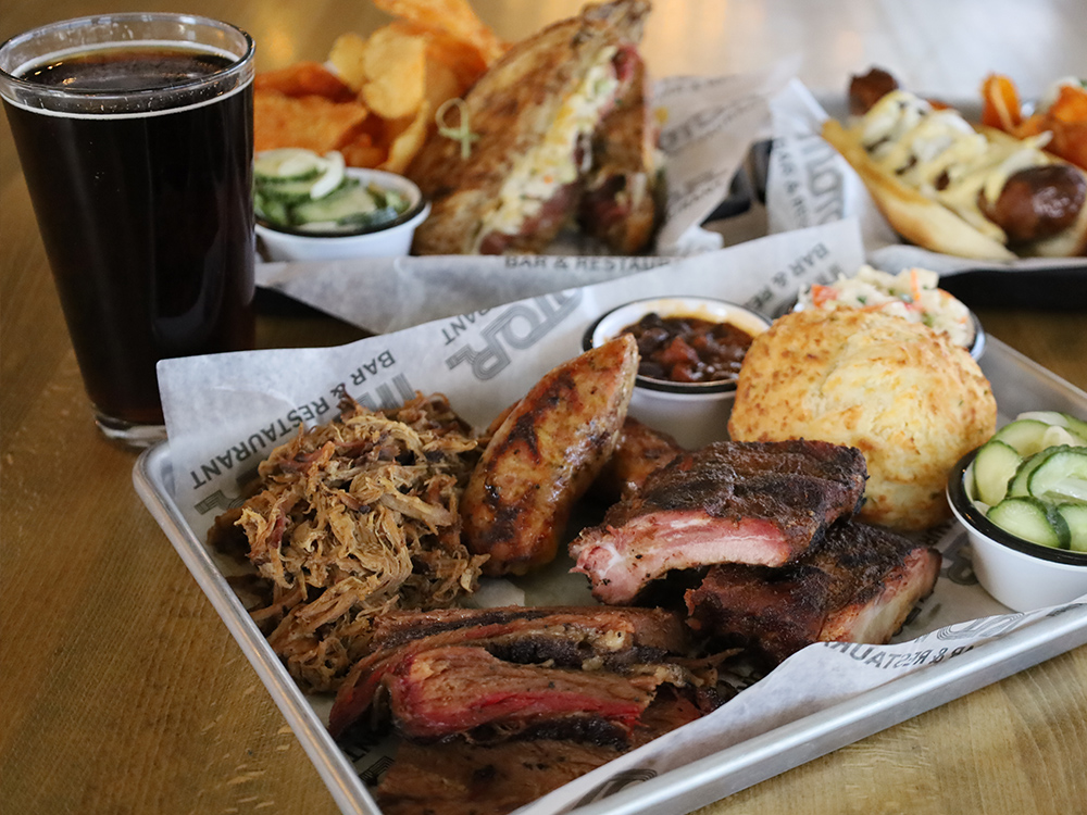 bbq meats and sides on tray