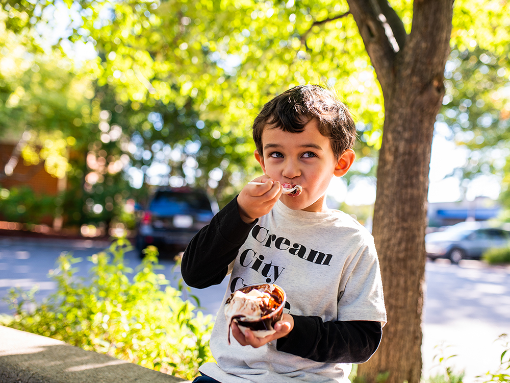 boy eating custard