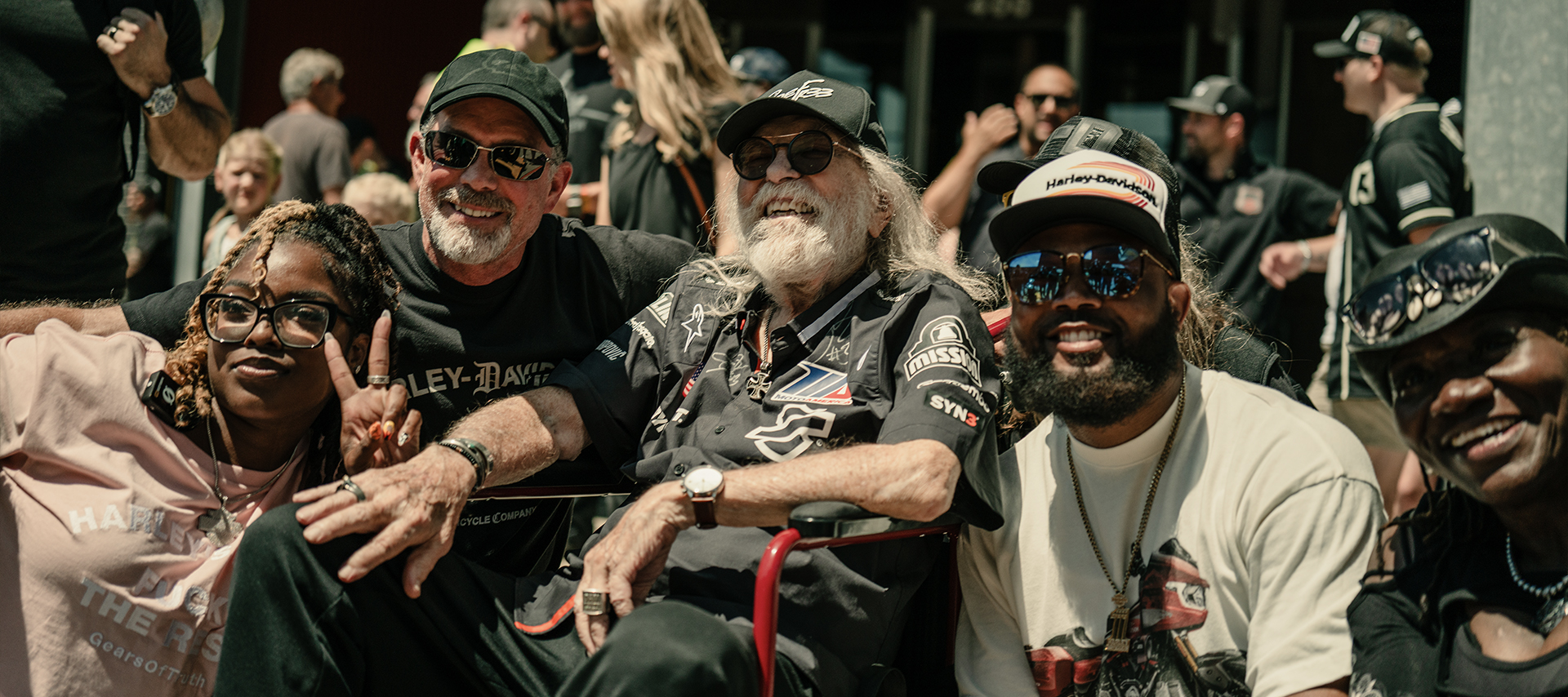 Motorcycle icon Willie G Davidson poses with friends and family