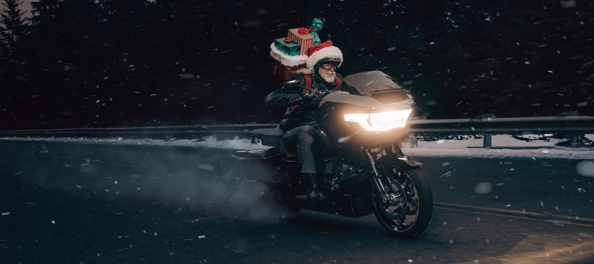 Santa riding a 2025 Road Glide