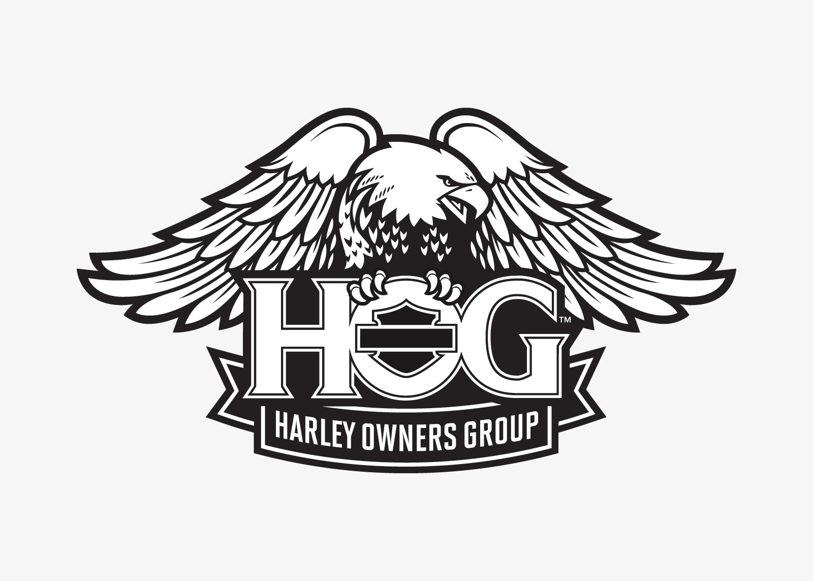 A black and white graphic of the Harley Owners Group eagle logo.