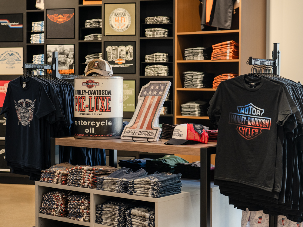 Harley-Davidson apparel display in retail shop