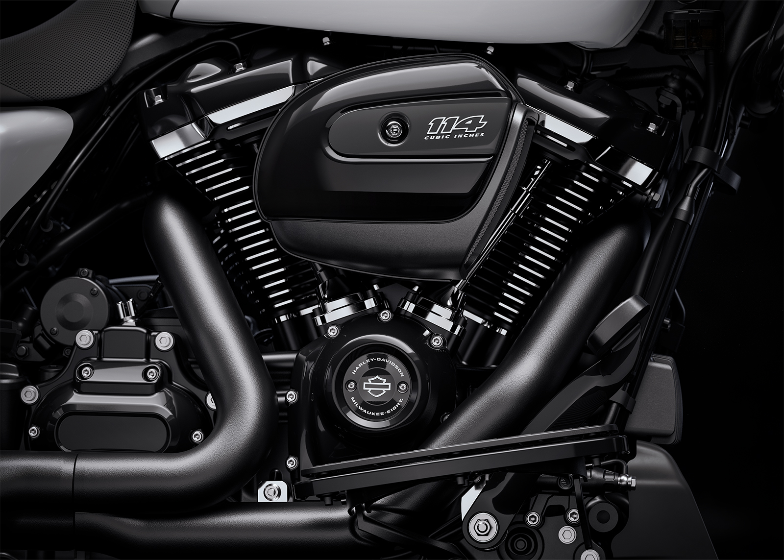  Cliché du moteur Milwaukee-Eight 114 de la Road Glide 3 mise en scène