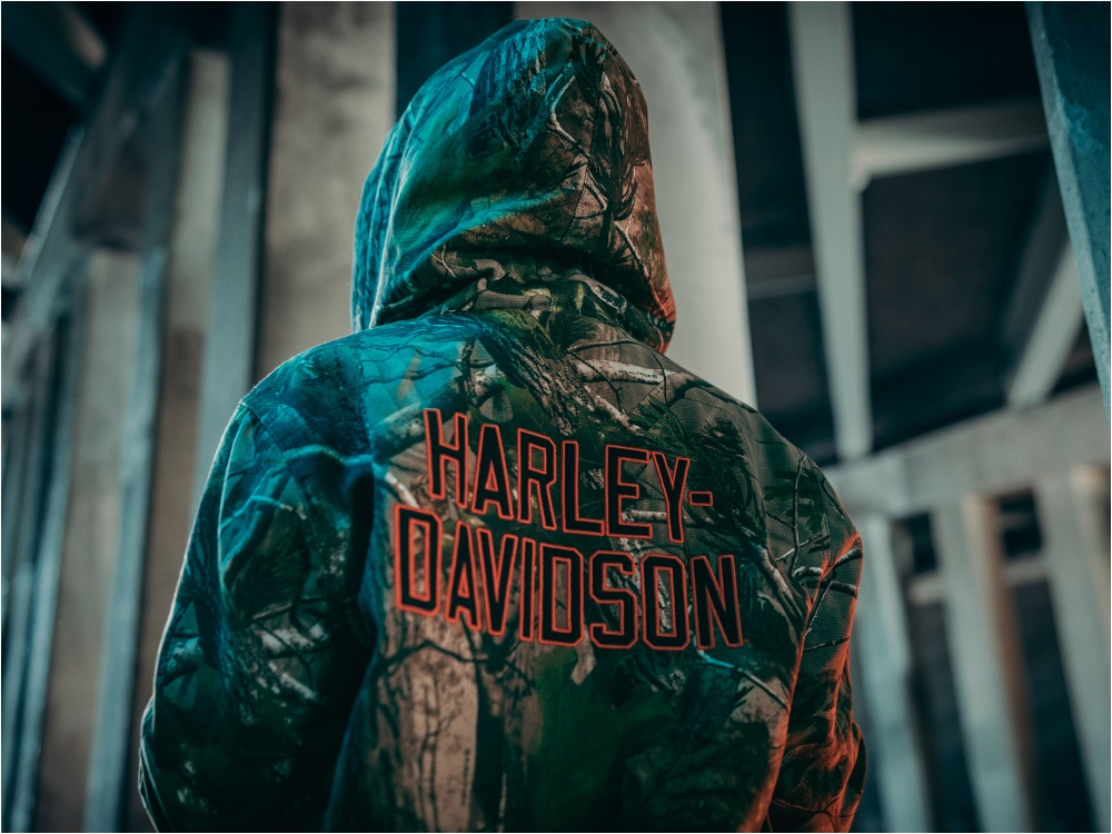 man in H-D x Realtree camo sweatshirt