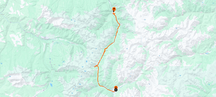 Map image of the complete route of the Million Dollar Highway 