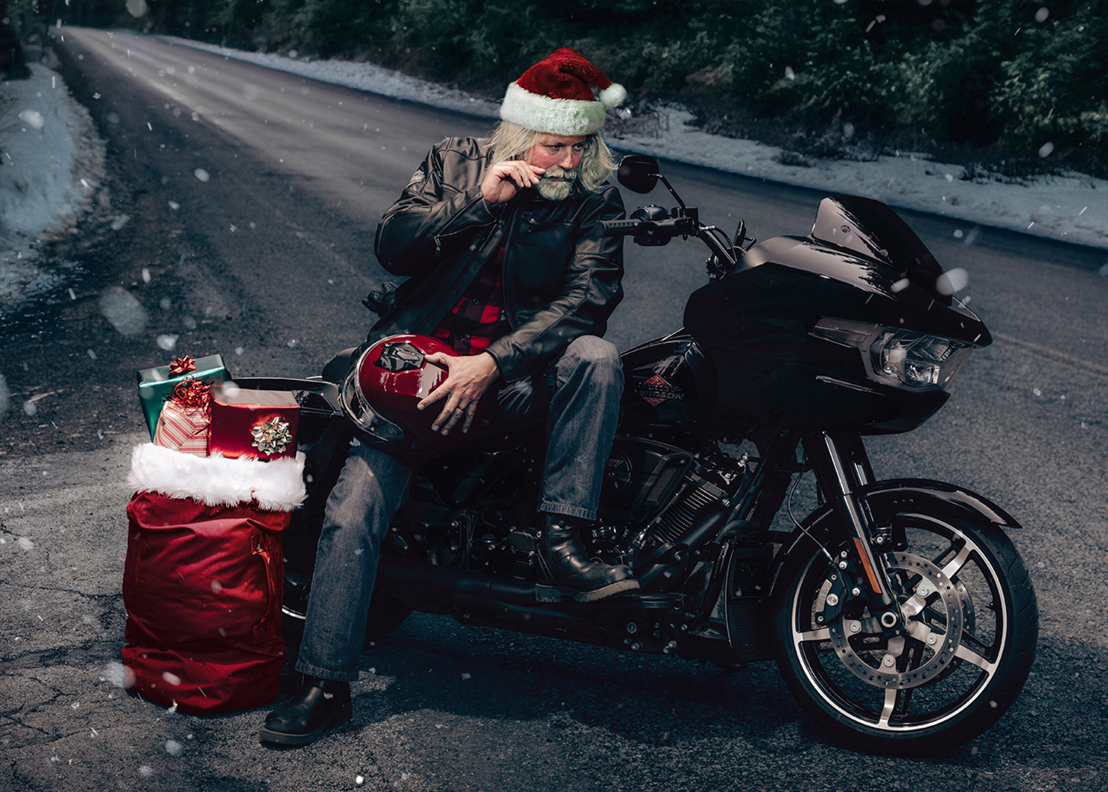 Santa on Parked Motorcycle