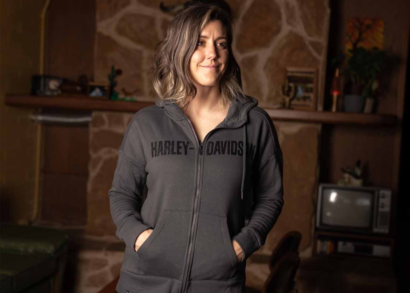 woman wearing zip-up hoodie