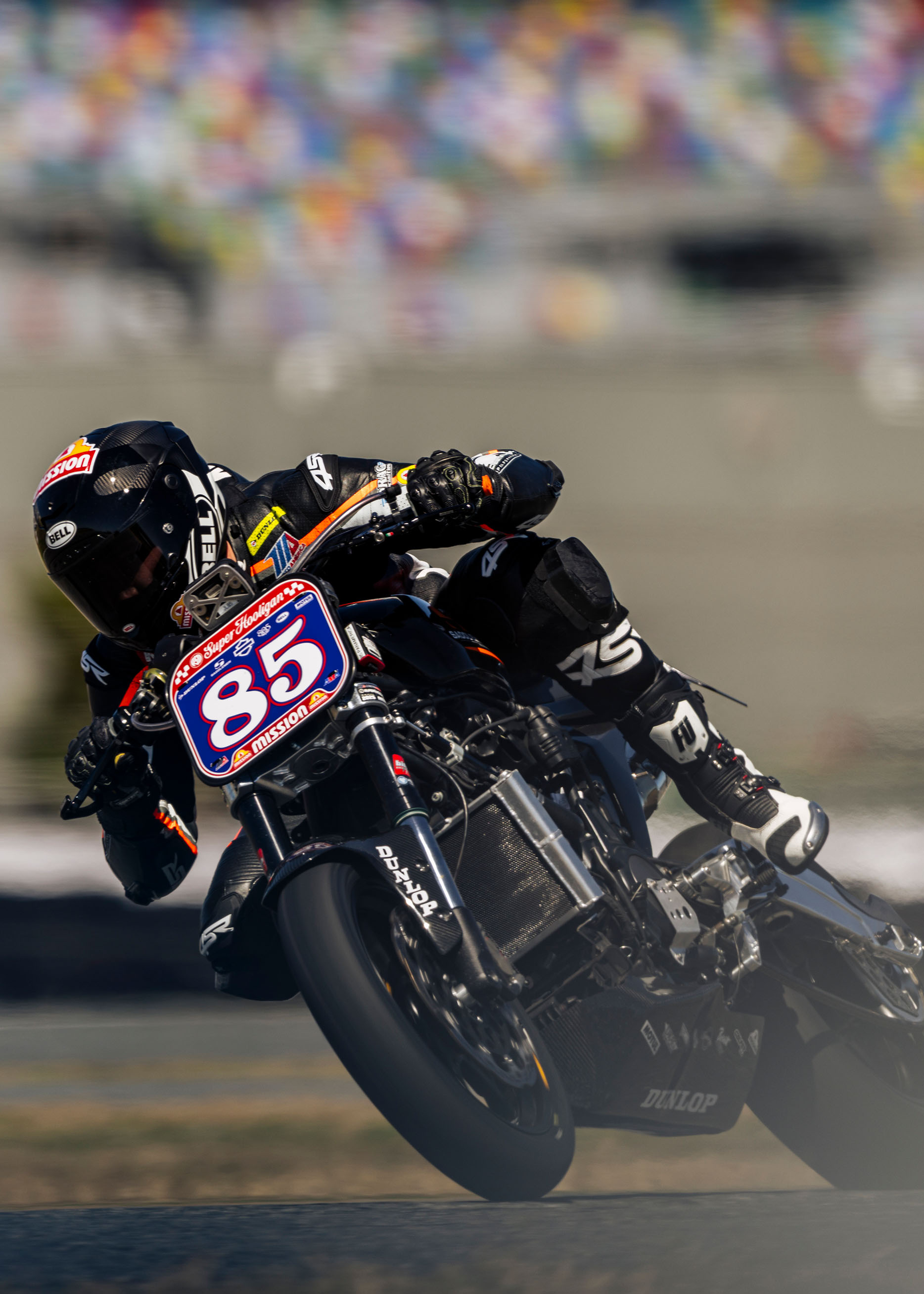 Cory West rides his number eighty-five Super Hooligan Pan America at Daytona International Speedway