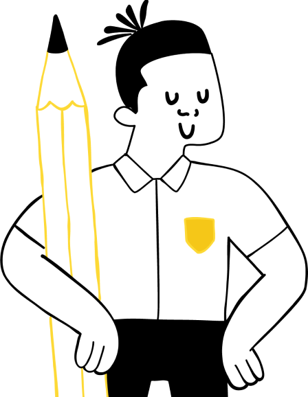 Illustrated male holding giant pencil