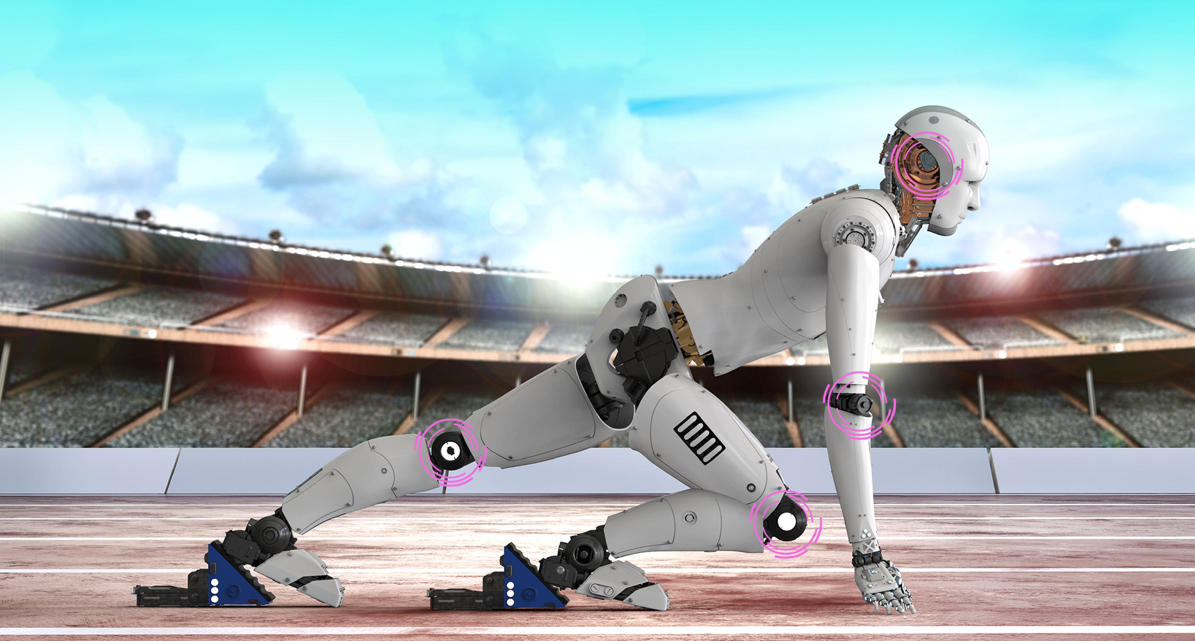 Illustration d’un robot sur une piste d’athlétisme.  