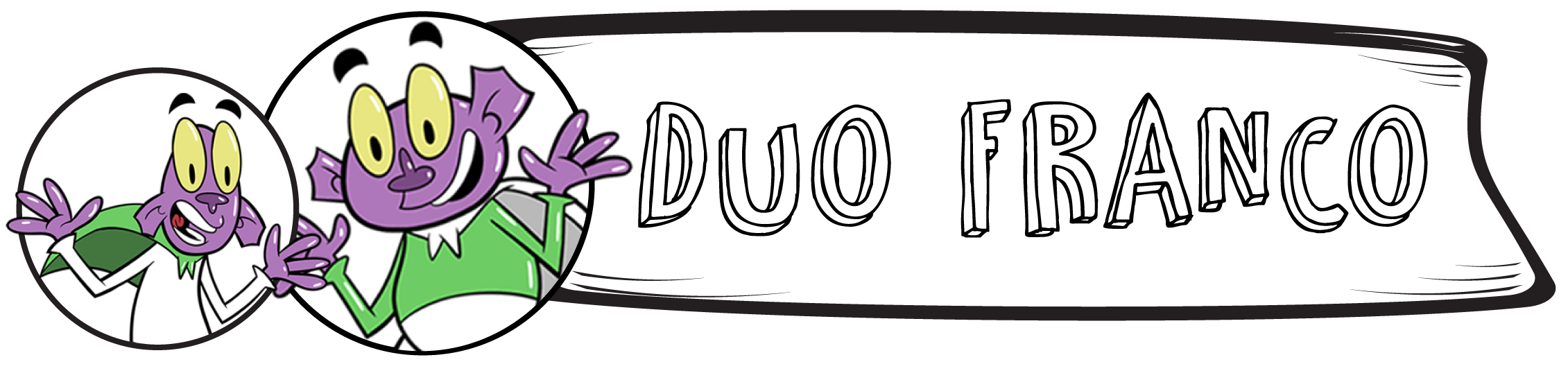 Titre: « Duo Franco ».       Illustration sur laquelle il y a deux extraterrestres mauves.  