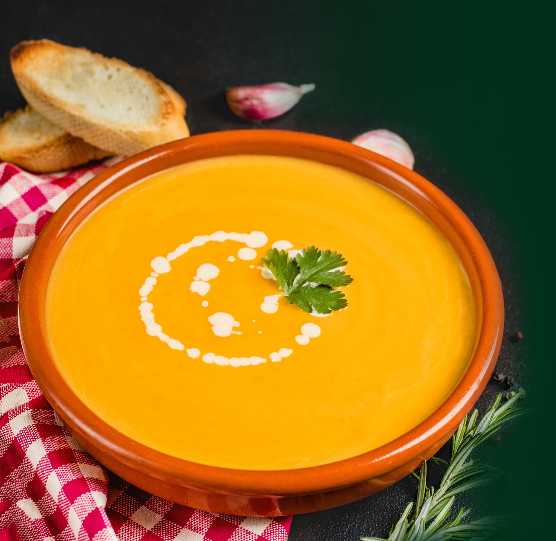 Photo d’un bol de potage à la courge musquée.