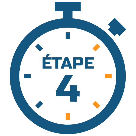 Illustration d’un chronomètre. À l’intérieur, on peut lire : « Étape 4 ». 