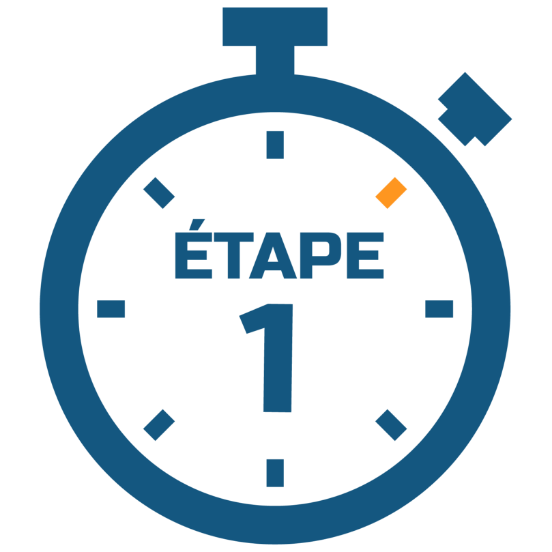 Illustration d’un chronomètre. À l’intérieur, on peut lire : « Étape 1 ». 