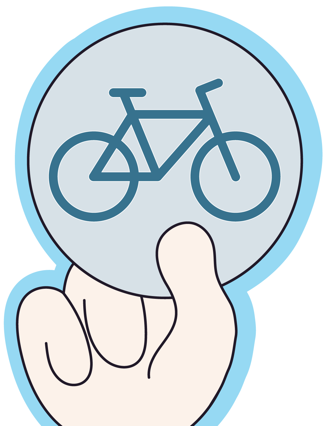 Illustration d’une main tenant une icône de bicyclette. 