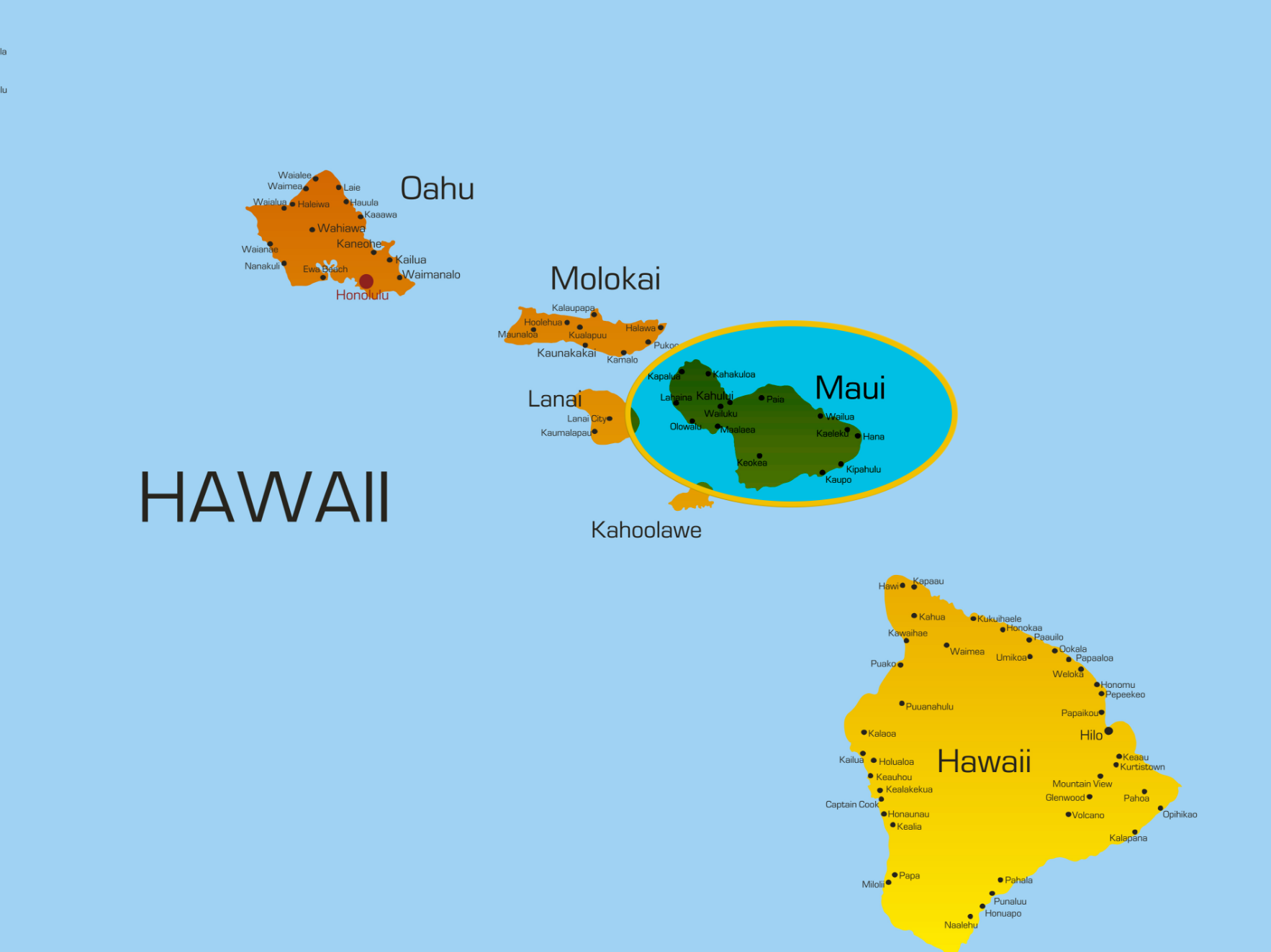 Illustration d’une carte d’Hawaii. 